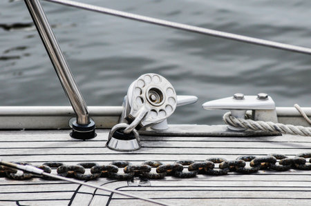 A Closeup of Ropes and details on a sailboatの写真素材