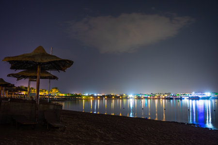 The beach in Hurghada, Egypt during nighttimeの写真素材