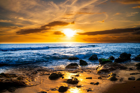 A beautiful horizon of the sea on the sunset