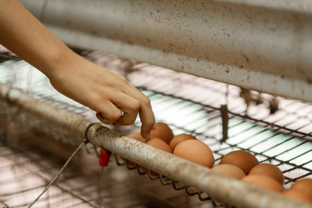 A female organizing some farm eggs to send to the shops to sellの写真素材