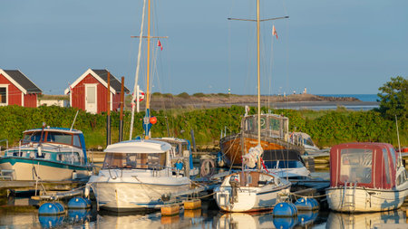 A beautiful shot of a port with boats andの写真素材
