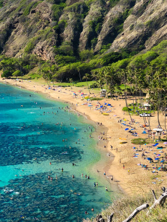 A beautiful view of Hanauma Bay in Honolulu, USAの写真素材