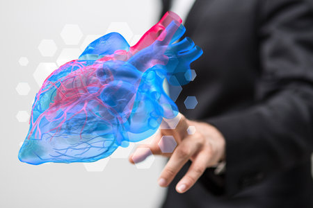 A professional diagnosing a heart condition using a modern medical technoloの写真素材