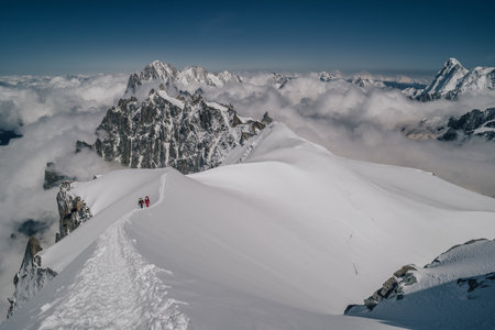 Alpine peaks, Aiguille du Midi and other famous alpine mountains. Alpinism, climbing, glaciers and...