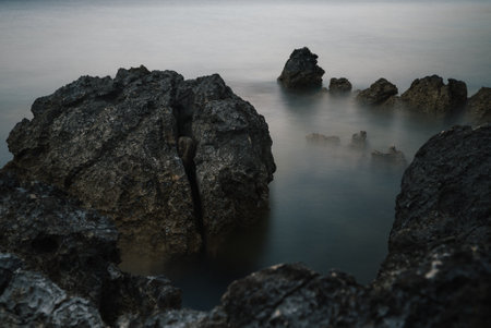 A rocky landscape in the cloudsの写真素材
