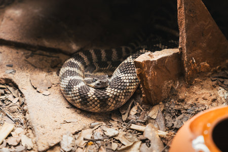 A close-up shot of a snake among the dustの写真素材