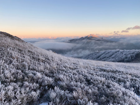 A beautiful winter view of the field in Poland, Bieszczady