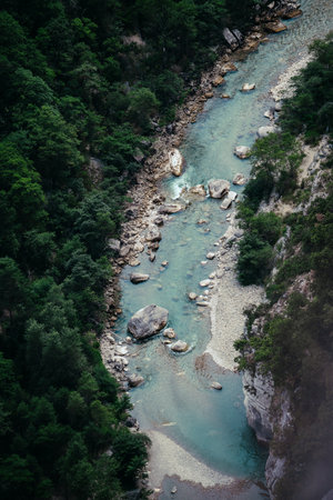A beautiful shot of a lake between mountains dの写真素材