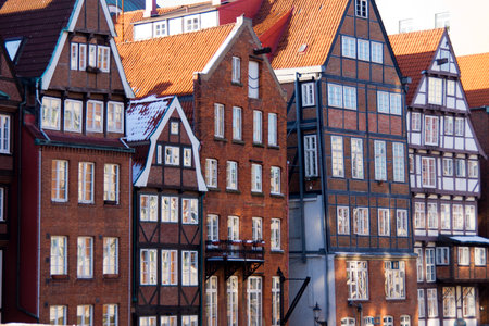 A mesmerizing shot of buildings on the coast of Nikolaifleet canal in Hamburg in Germanyの写真素材