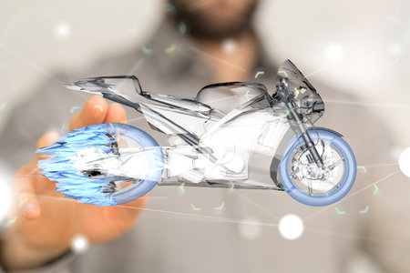 A 3D rendering of a digital motorcycle; modern technologies