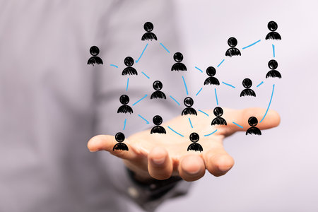 A digital illustration of the network and data concept in the hand in 3Dの写真素材