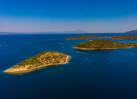 An aerial view of land and the sea -beautiful Lagonisi in Greeceの写真素材