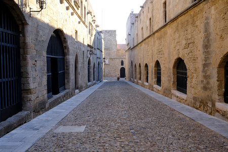 Empty street in the early morning in Rhodes, Greeceの写真素材