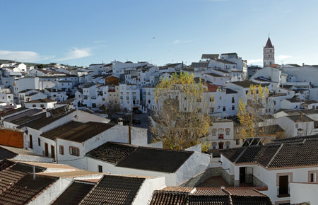 Arriate, Andalucia, Spain. A white village on a sunny day with low winter sunlightの写真素材