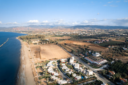 An aerial view to Beach Polis, Cyprus coastlineの写真素材
