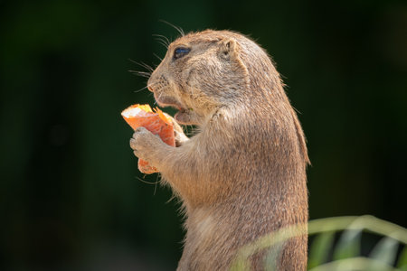 A closeup shot of the prairie dog eating in the forest on a sunny dayの写真素材