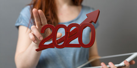 A digital illustration of 2020- the concept of goals and success in 2020 in 3D