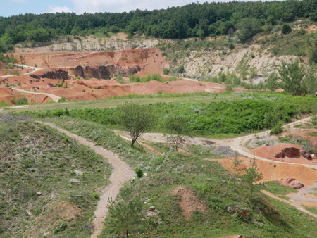 A beautiful view of Red Bauxite mine in Grant, Hungaryの写真素材