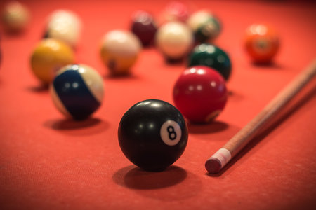 A closeup shot of billiard balls on the billiard tableの写真素材