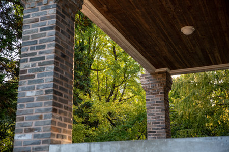 A low angle shot of the stone columns of a terraceの写真素材