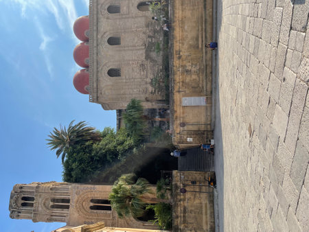 A vertical shot of San Cataldo and Santa Maria dell'Ammiraglio churches in Palermo, Italyの写真素材