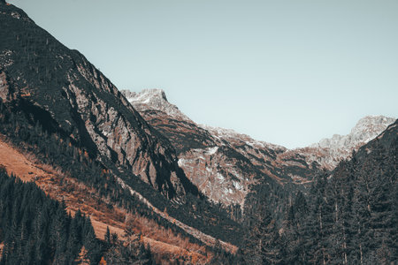 The beautiful landscapes and fields of Holzgau Lechtal, Austria in moody colors