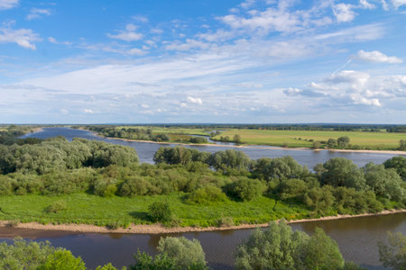 The river Elbe between the floodplainの写真素材