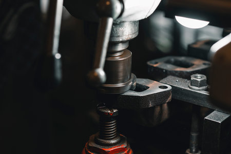 A closeup shot of a scientific instrument in a workshopの写真素材