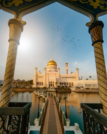 A vertical shot of Omar Ali Saifuddien Mosque, Bruneiの写真素材