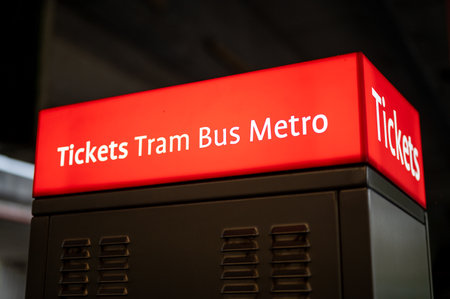 A closeup of a Machine to buy tickets for public transport in Amsterdam (Tram, Bus and Metro),...