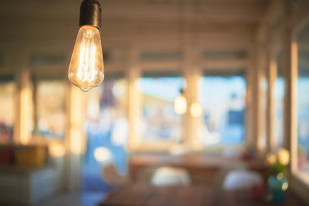 A beautifully decorated interiors of a beach restaurant during the dayの写真素材