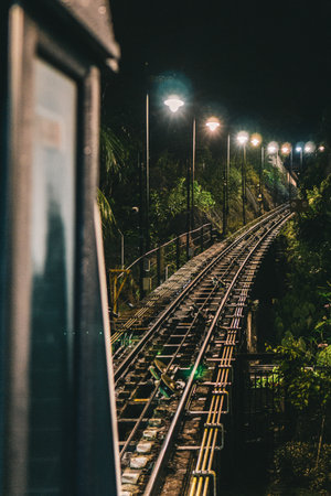 A vertical shot of the train railway to Penang Hill, Pulau Pinang, Malaysia.の写真素材