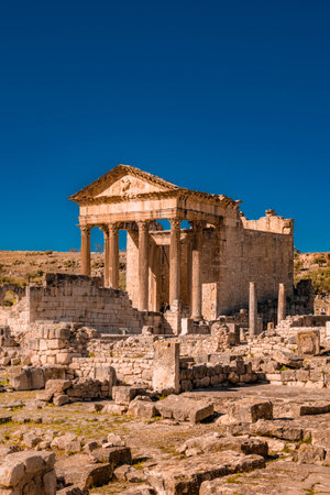 The famous Dougga archaeological site in Tunisiaの写真素材