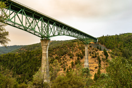 The view of Foresthill Bridge, road bridge crossing over the North Fork American River. California.の写真素材