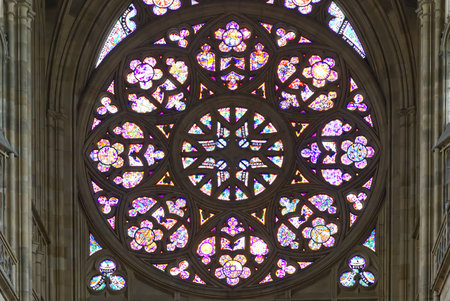 A mesmerizing shot of stained glass window in St. Vitus Cathedral in Czech Republic