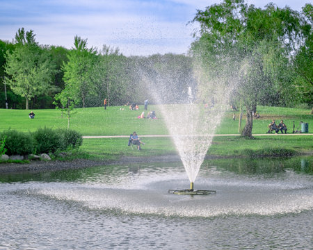 A beautiful fountain in a public gardenの写真素材