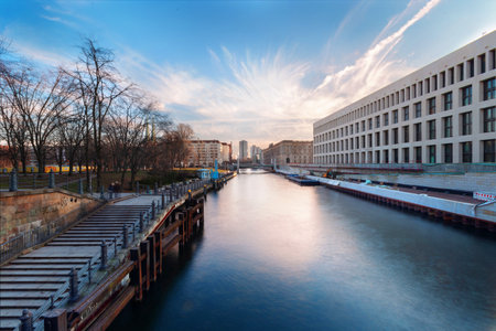 The buildings on the bank of the river. Berlin, Germany.の写真素材