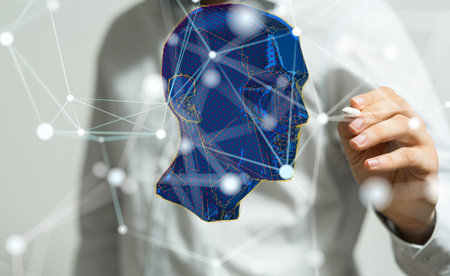 A 3d holographic image of a human head / cyber mind concept