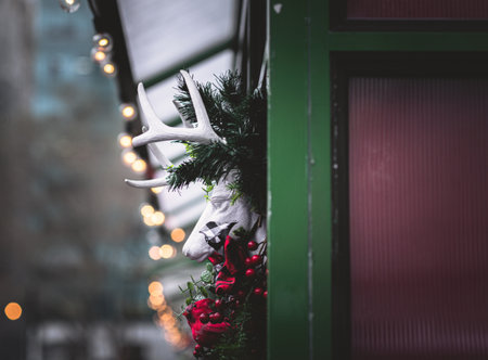 A closeup shot of details on outdoor Christmas decorationsの写真素材