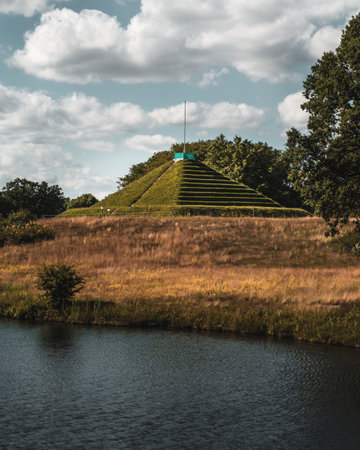 A vertical shot of the pyramid in Branitz park in Cottbus, Germanyの写真素材