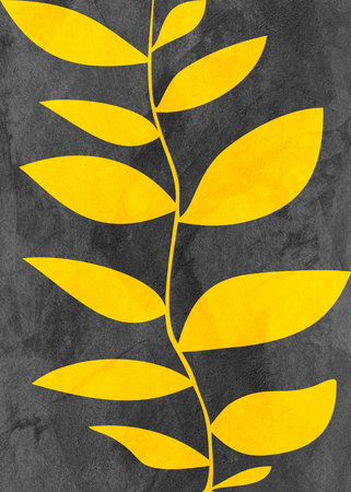 Organic geometric abstract art, texture, geometric shapes, beige, brown, yellow, black, green, green, nature, botanical, flowers, leaves, landscapeの写真素材