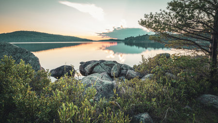 A colorful sunset over the lake