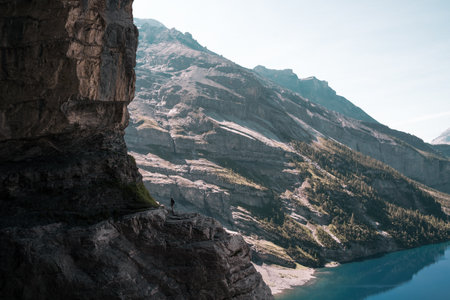 A view to Oeschinen Lake Kandersteg Switzerlandの写真素材