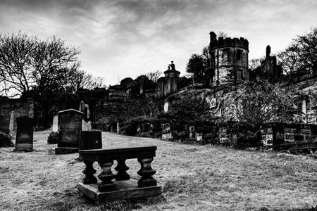 A grayscale shot of the Greyfriars Kirk in Edinburgh, Scotland, the United Kingdom