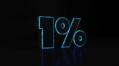 A digital outline of a blue 1% sign on a black backgroundの写真素材