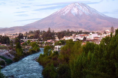 View of volcano Misti in Arequipa in the south of Peruの写真素材
