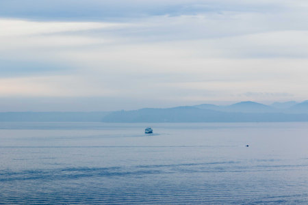 The Ferry of the Northwest Pacific during sunsetの写真素材
