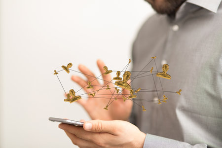 A 3 rendered  people network structure HR - Human resources management and recruitment concept from phoneの写真素材