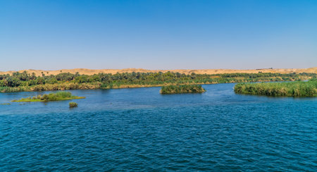 A beautiful view of the Nile river in Egypt,  Africaの写真素材