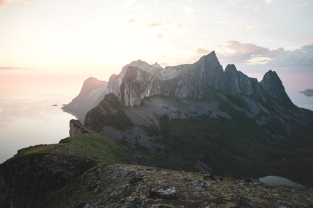 A mountain lake at sunset or sunrise